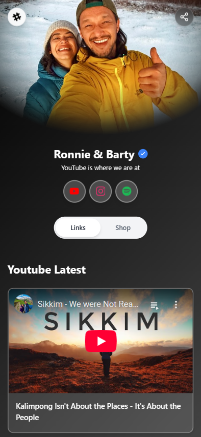 BioPage profile of Ronnie Barty - Travel Influencer using our link in bio tool